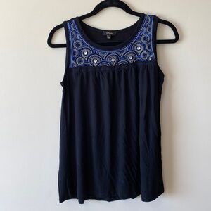 Cupio Sleeveless Embroidered and Embellished Top - Size Large - Blue